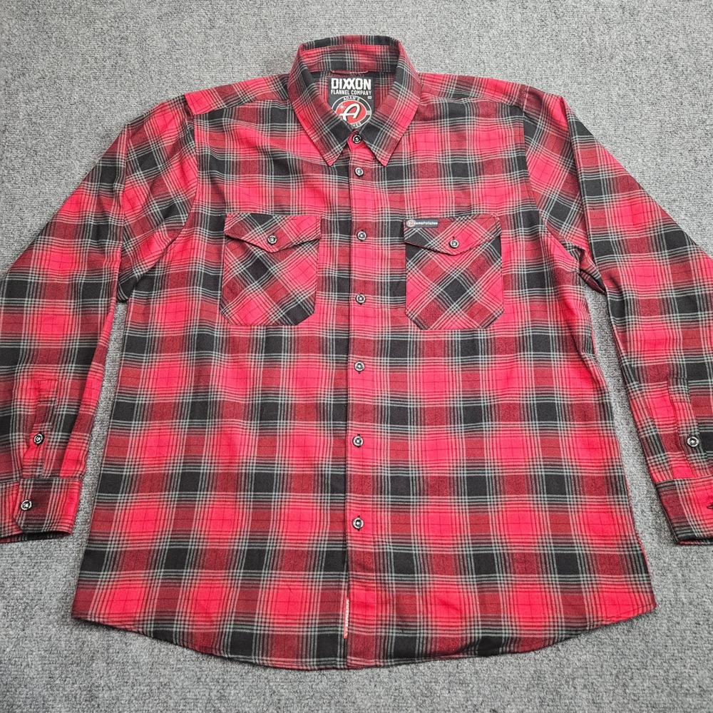 Dixxon Flannel Company Shirt Mens 2X Red Black Adams Polishes Plaid Biker Grunge